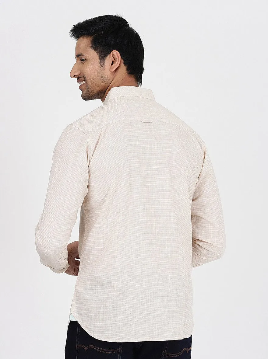 Beige Checked Slim Fit Casual Shirt | JadeBlue