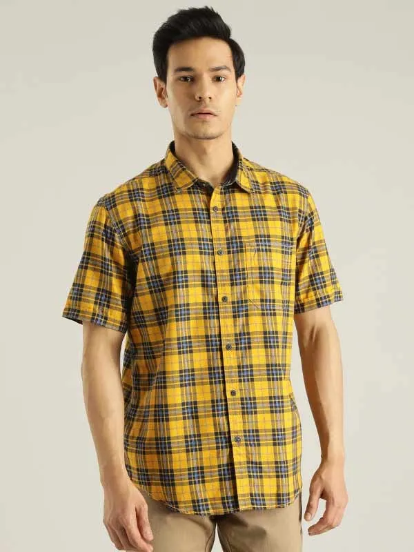 Men Checked Half Sleeve Cotton Blend Shirt