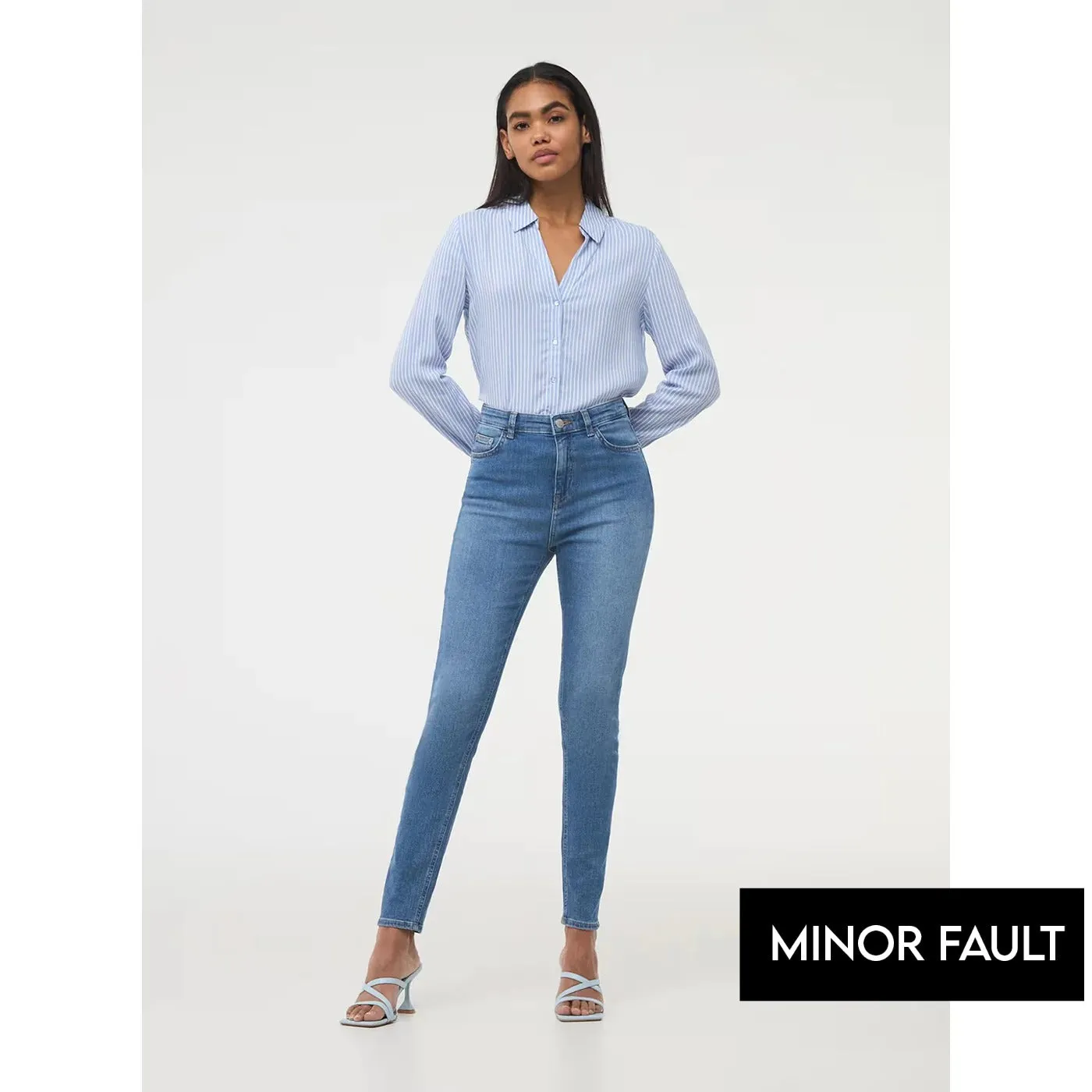 (Minor Fault) Mid Blue High Waisted Skinny Jeans