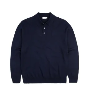 Trunk Enford Merino Knit Long Sleeve Polo Shirt: Navy